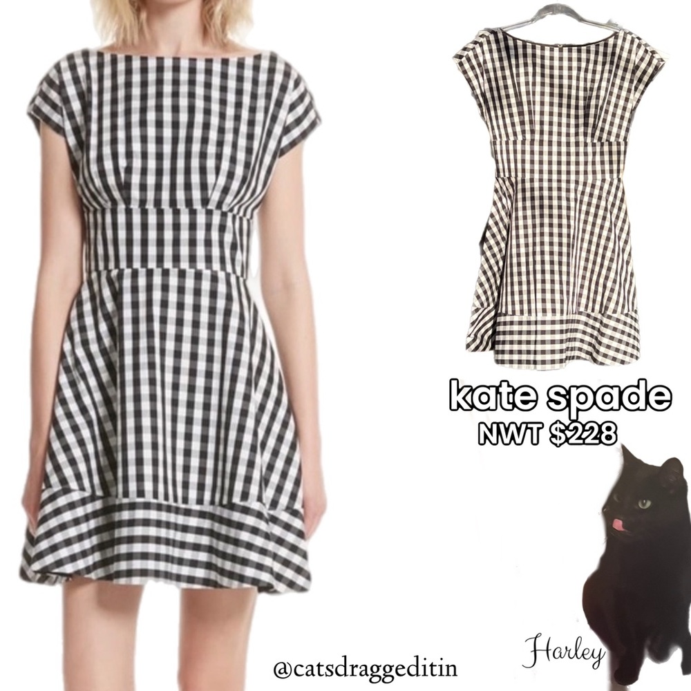 NWT $228 | kate spade | Fiorella | Gingham | Cotton | Checkered | Black & White